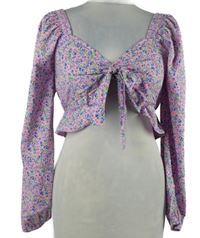 Dámská růžová kytičkovaná crop halenka na zavazování Vero Moda 