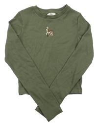 Khaki žebrované crop triko se srnečkem C&A