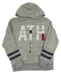 Šedá melírovaná mikina s nápisem a kapucí H&M