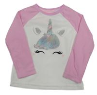 Bílo-růžové fleecové pyžamové triko s jednorožcem Primark 