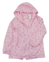 Světlerůžová šusťáková podzimní parka se srdíčky a kapucí 