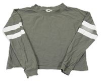 Khaki crop mikina s pruhy H&M