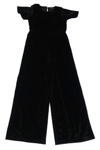 Černý melírovaný sametový kalhotový culottes overal se třpytkami F&F