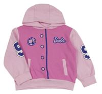 Růžovo-světlerůžová propínací mikina s Barbie a kapucí 