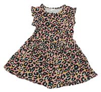 Růžovo-černo-barevné šaty s leopardím vzorem C&A