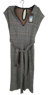 Nové - Dámské černo-růžové kostkované culottes kalhoty s páskem New Look 