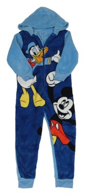 Světlemodro-tmavomodrá chlupatá kombinéza s Mickeym a kapucí Disney