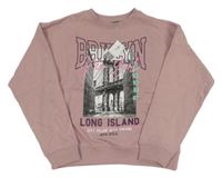 Nové - Starorůžová oversize crop mikina s potiskem Matalan