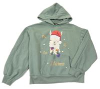 Zelenošedá oversize mikina s lamou a kapucí C&A