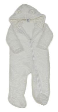 Bílá chlupatá kombinéza s kapucí s oušky Cuddlesome