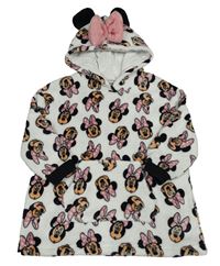 Smetanová chlupatá oversize mikina s Minnie a kapucí