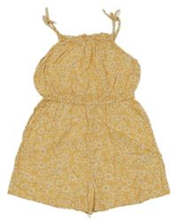 Žlutý květovaný lehký kraťasový overal H&M