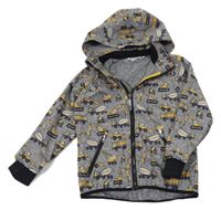 Šedá melírovaná softshellová bunda se stavebními stroji a kapucí H&M