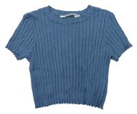 Šedéomodré žebrované úpletové crop tričko H&M