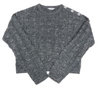 Šedo-stříbrný vzorovaný crop svetr s knoflíčky Primark