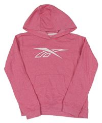 Tmavorůžová melírovaná crop mikina s logem a kapsou a kapucí Reebok