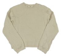 Smetanový žebrovaný vzorovaný úpletový crop svetr H&M