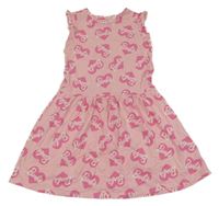 Růžové bavlněné šaty se srdíčky s nápisy - Barbie H&M