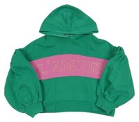 Zeleno-růžová crop mikina s nápisem a kapucí River Island