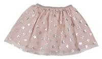 Růžovo-stříbrná tylová sukně s hvězdami H&M
