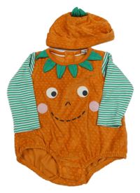 2 Set - Kostým - Oranžovo-zelené sametové body - dýně + čepice John Lewis