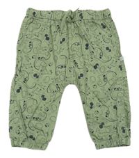 Khaki cuff plátěné turecké kalhoty se zvířátky Smile