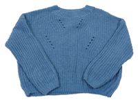 Modrý žebrovaný žimylkový oversize crop svetr YIGGA