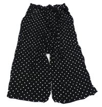 Černé puntíkaté culottes kalhoty s páskem 