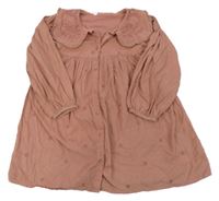 Starorůžové květované manšestrové propínací šaty s límečkem Primark