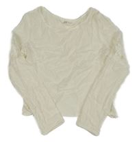 Smetanové krepové crop triko s krajkou H&M