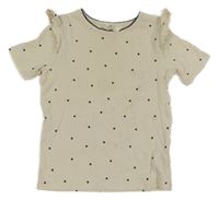 Béžovo-černé puntíkaté žebrované tričko H&M