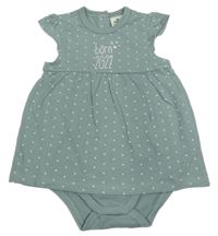 Olivové puntíkaté šaty s nápisem a všitým body Topomini