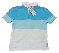 Nové - azurovo-mentolovo-svělteolivovo-bílé polo tričko s palmou PRIMARK
