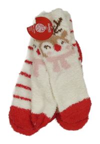 Nové - 3set - 3x Červeno-bílé plyšové ponožky Dunnes vel. 27-30