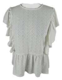Dámská bílá madeirová peplum halenka s volánky NKD 