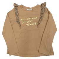 Hnědé triko s nápisem a volány H&M