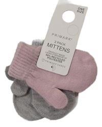 Nové - 2x - Šedé + světlerůžové palcové rukavice Primark