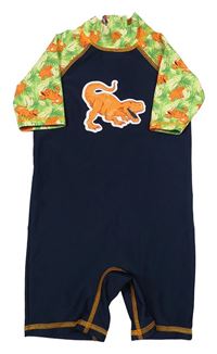 Tmavomodro-žluto-zelený UV overal s dinosaury Kuniboo