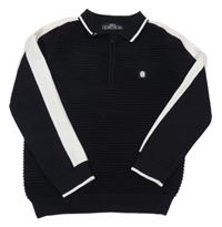 Černý žebrovaný polo svetr s nášivkou Matalan