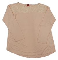 Světlerůžové oversize triko s krajkou s květy S. Oliver