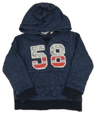 Tmavomodrá melírovaná mikina s číslem a kapucí H&M