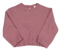 Růžová žebrovaná crop mikina se srdíčky Pep&Co