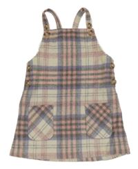 Smetanovo-lila-růžové kostkované laclové vlněné šaty Primark
