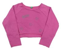 Růžová crop mikina s nápisem Benetton
