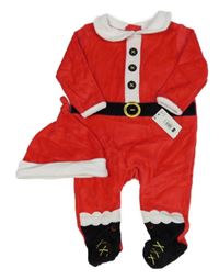 Nové - 2 set - červený sametový overal + čepice - Santa dunnes