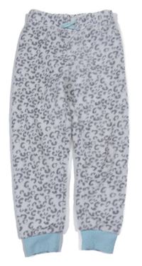 Bílo-šedo-modré plyšové pyžamové kalhoty s leopardím vzorem Pocopiano