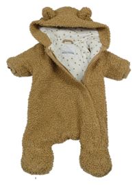 Hnědá huňatá zateplená kombinéza s kapucí s oušky Primark