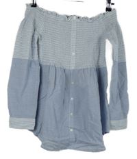 Dámská světlemodro-bílá proužkovaná halenková tunika s lodičkovým výstřihem Primark 