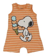 Korálovo-smetanový pruhovaný bavlněný kraťasový overal se Snoopym Sinsay