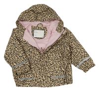 Béžovo-černá leopardí nepromokavá podzimní bunda s kapucí Kiki&Koko